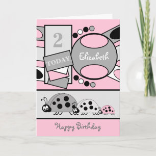 2 år gamla, alla åldrar, rosa, grått födelsedag kort
