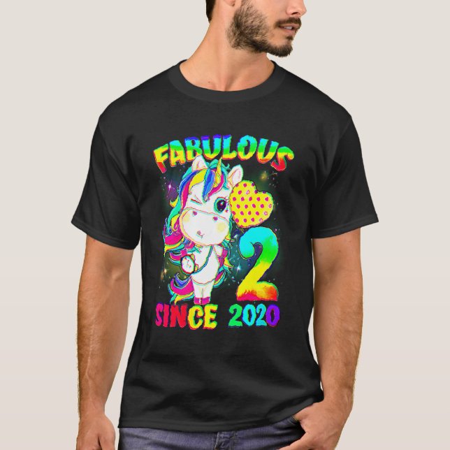 2 år gammal 2:a födelsedagstidningen Unicorn Girl  T Shirt (Framsida)