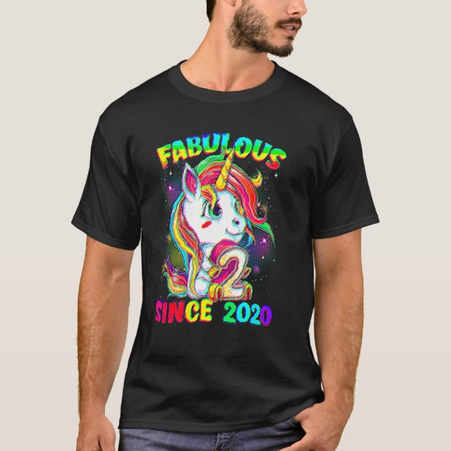 2 år gammal 2:a födelsedagstidningen Unicorn Girl  T Shirt (Framsida)