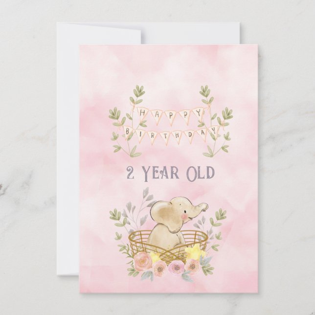 2 år gammal Grattis på födelsedagen elefant Flicka (Framsida)