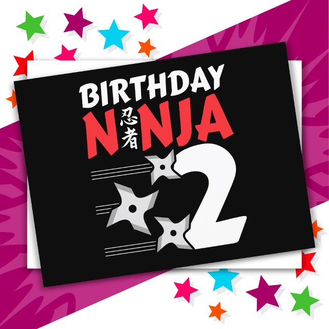 2 År Gammal Ninja Födelsedagsstjärnor Barn 2:a Föd Vykort (Skapare uppladdad)