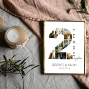 2 År Tillsammans Foto Collage Bröllopsdag årsdag Poster