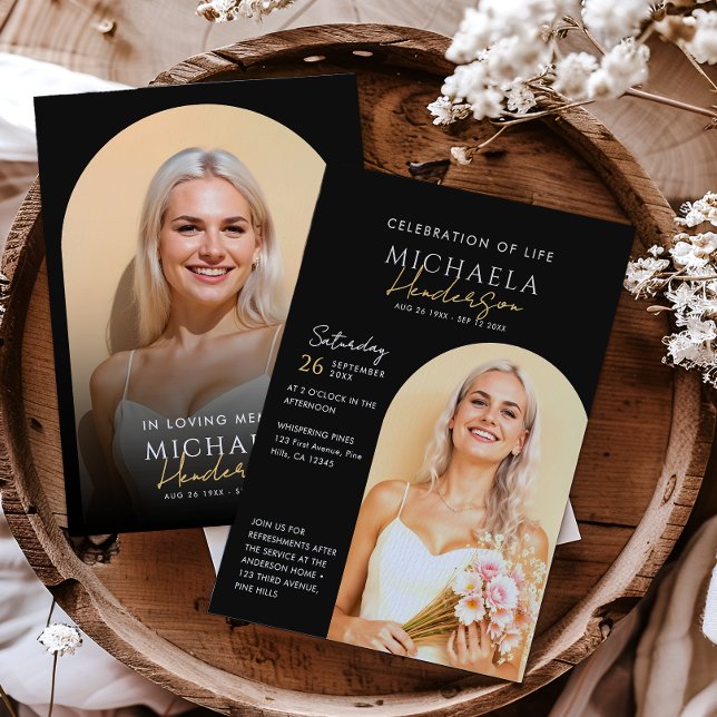 2 Arch Photos Firande of Life/Funeral/Memorial Inbjudningar (Skapare uppladdad)