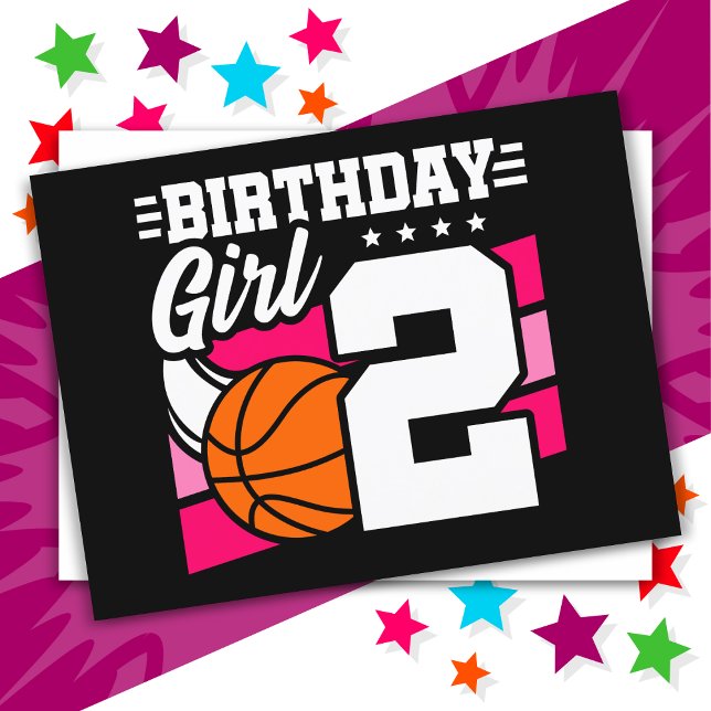 2-årig basketfest för 2-årsdagstjej vykort (Skapare uppladdad)