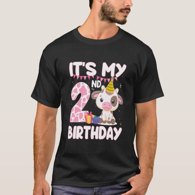 2-åriga flickor Det är min 2-årsdag Ko-tema T Shirt (Framsida)