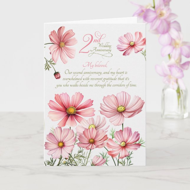 2-års bröllopsdag sentimental rosa Cosmos Kort (Orkide)