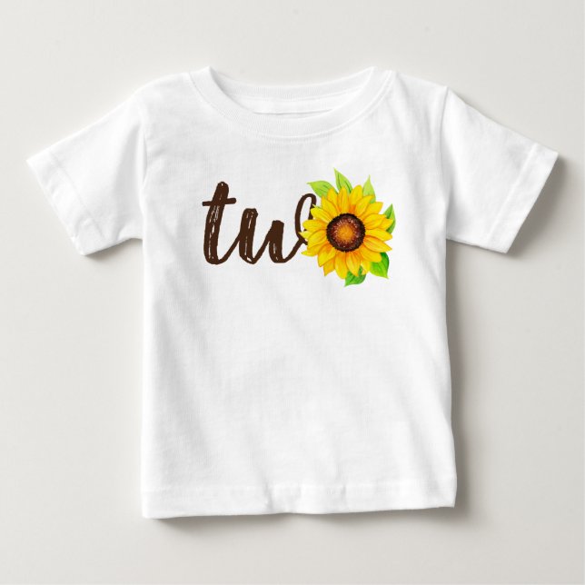 2-års födelsedag Solros Två Söt Landlig Gård Födel T Shirt (Framsida)