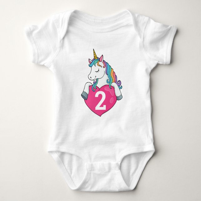 2-års födelsedag Söt enhörning födelsedagspresent  T Shirt (Framsida)