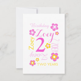 2-års födelsedags blommig grafik gul rosa överrask inbjudningar