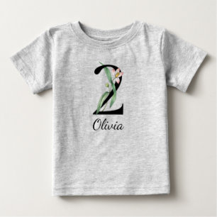 2-års födelsedags blommig personlig namn baby t-sh t shirt