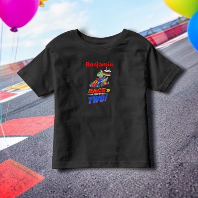 2-års födelsedags dinosaurie Racing Bil Klar Start T Shirt (Skapare uppladdad)