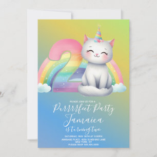 2-års födelsedags kitten regnbågsfest inbjudningar