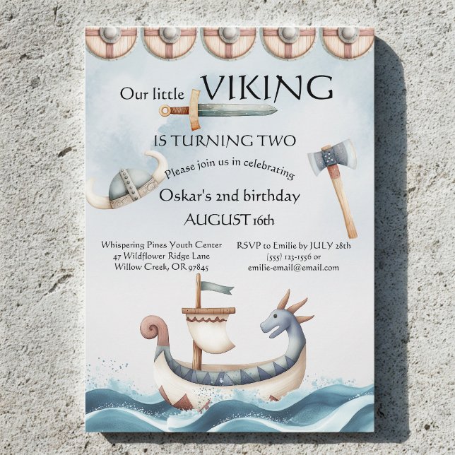 2-års födelsedags Viking Tematisk Pojke Födelsedag Inbjudningar (Skapare uppladdad)