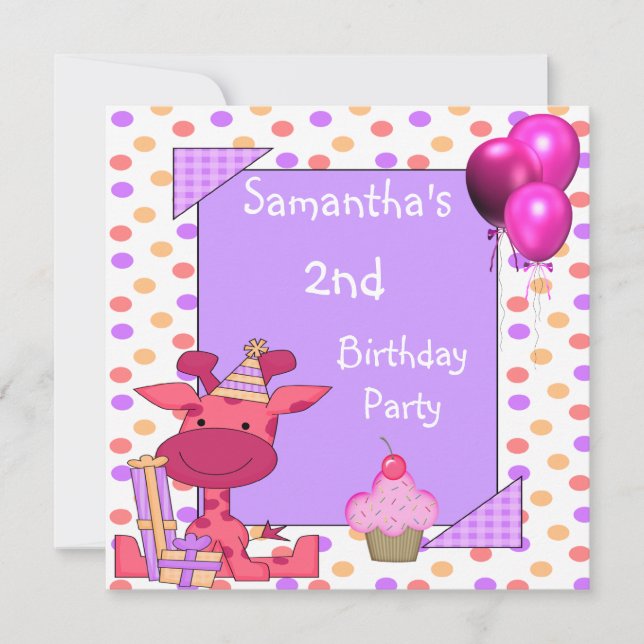 2-års födelsedagsfläckar Giraff Cupcake Ballonger  Inbjudningar (Framsida)