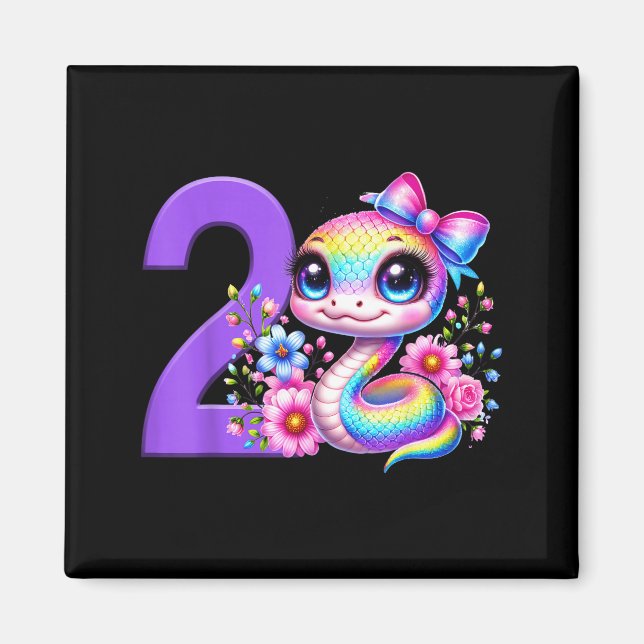 2-års födelsedagsflicka Ormfest Regnbåge Coquette  Magnet (Framsidan)