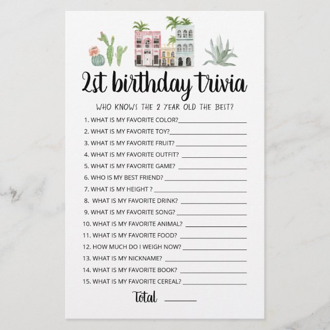 2-års födelsedagstrivia redigerbart spel (Framsida)