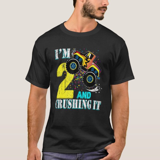 2 års gammal flicka 2:a födelsedag Monster Lastbil T Shirt (Framsida)