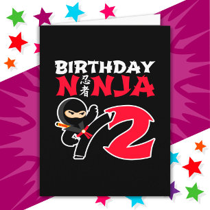2 års gammal Karate Ninja Party Kids 2:a födelseda Kort
