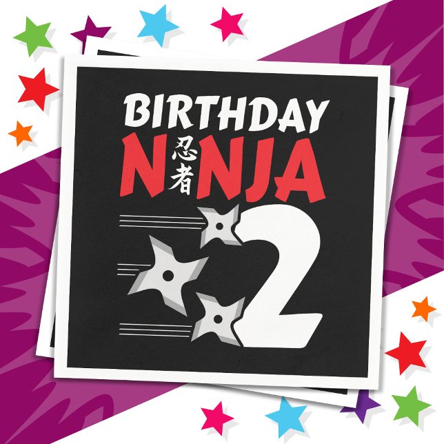 2 års gammal Ninja Party Stars Kids 2:a födelsedag Pappersservett (Skapare uppladdad)