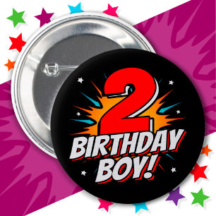2 års gammal superhjälte Birthday Boy 2:a födelsed Knapp