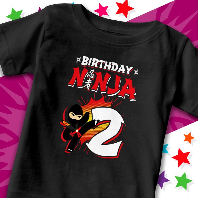 2 års gammal Tecknad Bok Stil Ninja 2:a födelsedag T Shirt (Skapare uppladdad)