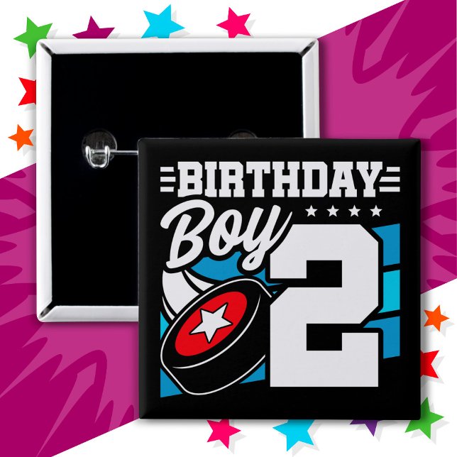 2 års gammalt Hockey Party-tema 2:a födelsedagspoj Knapp (Skapare uppladdad)