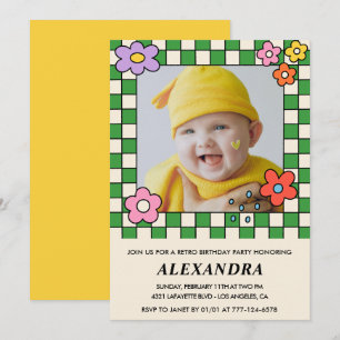 2-års inbjudan Retro Groovy Blommor
