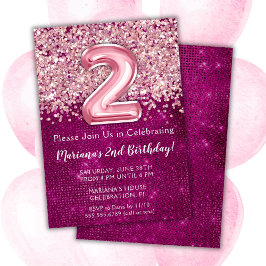 2-års inbjudan Rosa Magenta Glitter