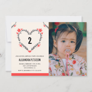 2-års inbjudan till henne Blommig Hjärtan