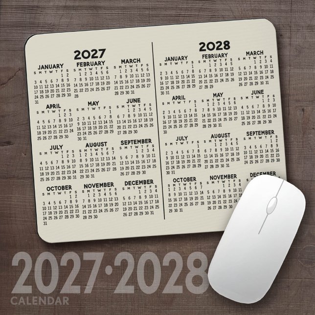 2 Års Kalender - årsvy Musmatta (2027 2028 Calendar Mousepad)