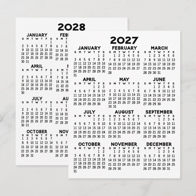 2-års vy kalender - Grundläggande Minimal Vykort (Fram/baksida)