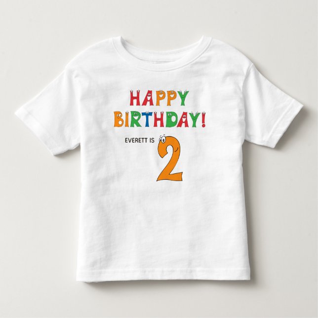 2-årsdag Färgglada alfabet med förnamn T Shirt (Framsida)