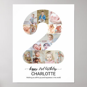 2-årsdag Nummer 2 Anpassad fotokollage Poster