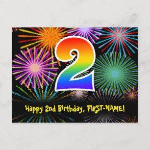 2-årsdag – Roligt fyrverkerimönster + Regnbåge 2 Vykort