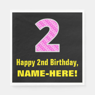 2-årsdag: Rosa ränder och hjärtan "2" + Namn Pappersservett