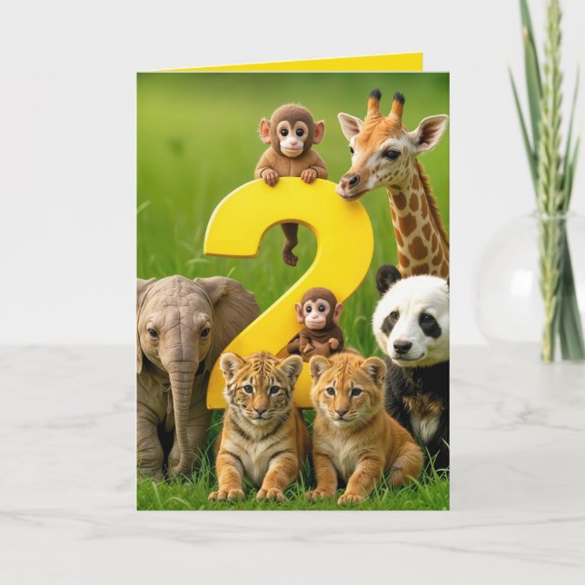 2-årsdag Vilda djur Ungdjur Kort (Framsida)
