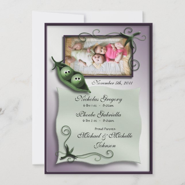 2 Ärter i Pod Twillingar Tillkännagivande för föde Meddelande (Framsida)