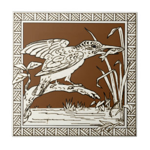 2 av 12 Repro 1880-talet Minton Mocha Bird Series Kakelplatta