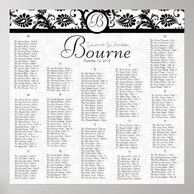 #2 av 2 Svart Vitt Damask Placeringsplan för motta Poster (Framsidan)