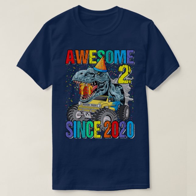 2 Awesome Since 2020 Dinosaur Monster Truck 2nd Bi T Shirt (Design framsida)