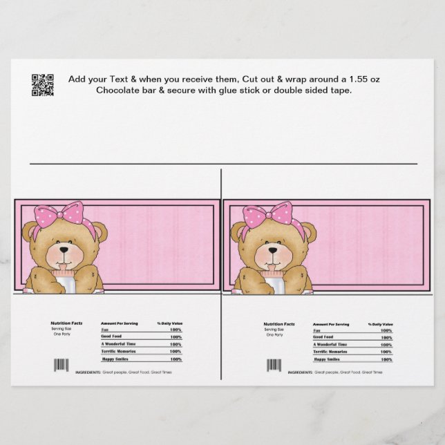 2 Baby Bear Shower Candy Pub Wrappers Party favors (Framsida)