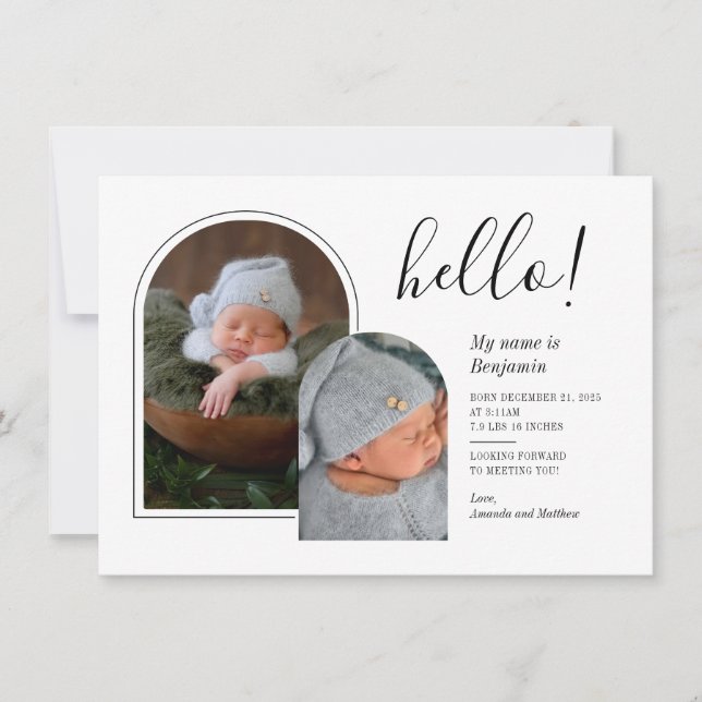 2 Baby Photos Hand-Lettered Birth-annonsering (Framsida)
