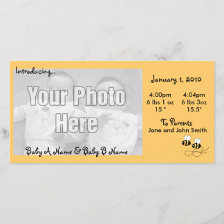 2 Bees Twillingar Foto Birth Notice Meddelande