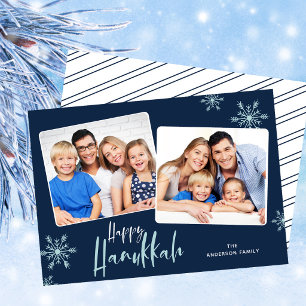 2 bilder Mörkblå Glad Hanukkah Julkort