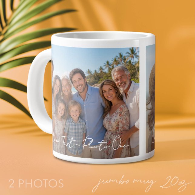 2 bilder och minimalt textöverlägg för skript jumbo mugg (Custom Photo Mug with 2 Photos)