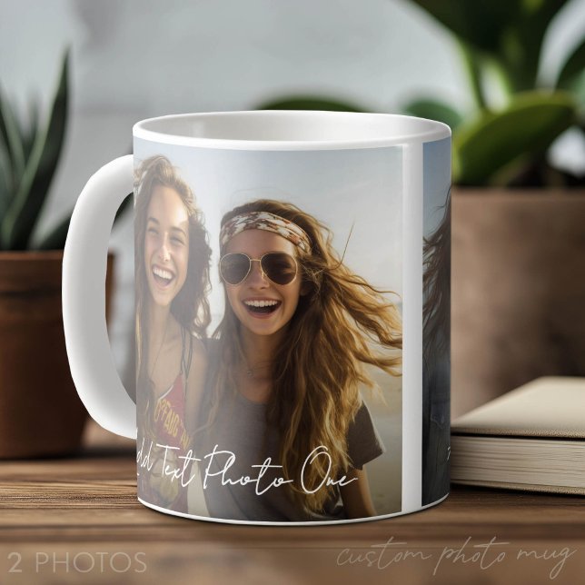 2 bilder och minimalt textöverlägg för skript kaffemugg (Custom Photo Mug with 2 Photos)