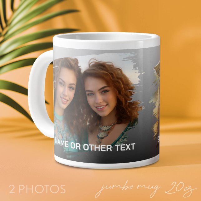 2 bilder och text - penseldrag horisontell jumbo mugg (Custom Photo Mug with 2 Photos)