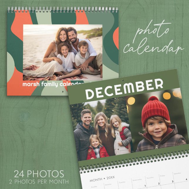 2 bilder per månad Modern Organisk Abstrakt Konst Kalender (Family Photo Calendar - 2 Photos per Month)