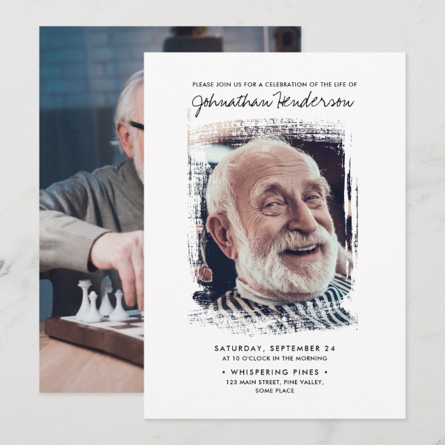 2-bilds firande av liv/begravning/minnesstund inbjudningar (Fram/baksida)