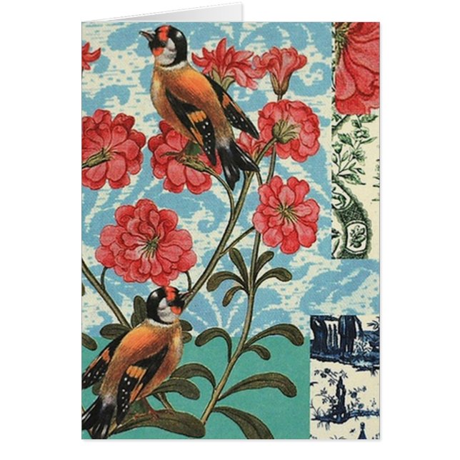2 birds collage hälsningskort (Framsidan)